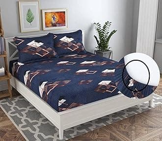 Premium Collections Elastic Fitted Bedsheets with 2 Pillow Covers Double Bed with All Around Elastic 180 TC Supersoft, Wrinklefree & Longlasting Size - 78x72+10 inches Black White & Red