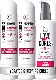 LUS Brands Love Ur Curls for Wavy Hair, 3-Step System - Shampoo and Conditioner Set with All-in-One Styler - LUS Curls Hair Products for Volume - Nonsticky, Nongreasy, Light Formula - 8.5oz each