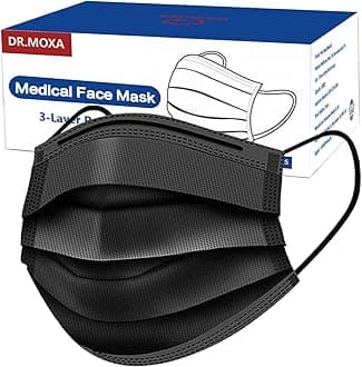 100 Pack Medical Grade Black Disposable Face Masks-Protective 3 Ply Face Mask for Adults, Comfortable,Soft, Breathable