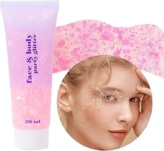 Body Glitter Gel, Face Glitters Body Gel Sequins Shimmer Liquid Eyeshadow, Chunky Glitter for Face Hair Nails, Holographic Cosmetic Laser Powder Festival Glitter Makeup 1.7oz (Light Pink)