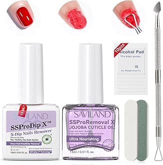 3-In-1 Plant Based Dip Powder Remover Kit Fast-Acting Gel & Acrylic Nail Remover with Nourishing Castor Oil & VE No Residue, Includes Cuticle Oil & Scraper