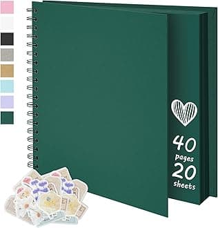 7X7 Inch DIY Scrapbook Photo Album, Kraft Blank Paper Scrap Book 40 Pages Memory Book for Wedding Family, Dark Green