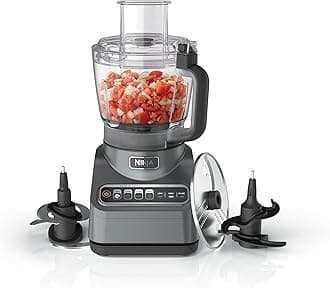 Ninja Food Processor, Professional Plus, 1000 Peak Watts, 4 Functions for Chopping, Slicing, Purees & Dough with 9-Cup Processor Bowl, 3 Blades, Food Chute & Pusher, Silver, BN601