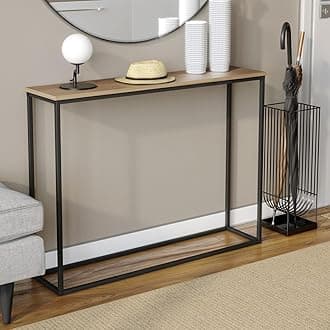 URBNLIVING Wooden Hallway Console Table with Metal Legs (Oak)