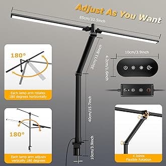LED Desk Lamp for Home Office, Eye Caring Architect Desk Light with Remote, Dual Screen Computer Monitor Light with Stepless Dimming, Stepless Color Temp, Memory Function for Study, Workbench Black