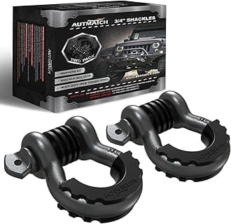 AUTMATCH D-Ring Shackle 3/4" (Set of 2) Approx 19 Ton Break Strength 7/8" Screw Pin Shackle Isolator with Washer Tow Strap Winch Off-Road Vehicle Recovery 3/4" Shackle Gun Metal