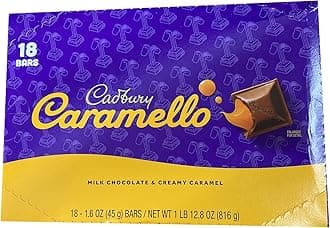Cadbury Caramello Milk Chocolate With Creamy Caramel, 1.6-oz, 18 Count (Pack of 1) CHOC. CANDY - REGULAR SIZE