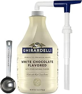 White Chocolate Flavored Sauce 87.3 Ounce Bottle with Ghirardelli Stamped Barista Spoon & Pump