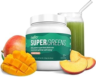 Supergreens - Premium Superfood Greens Drink Mix with Chlorella, Moringa,Spinach, & Broccoli + Digestive Enzymes & Probiotic Blend -Nutrient-Packed Powder for Wellness (Mango Peach, 30 SRV)