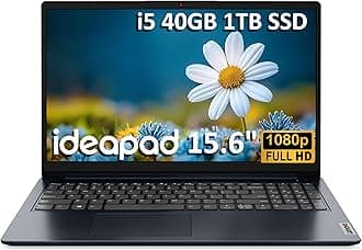 Lenovo IdeaPad 1 (15.6" FHD Anti-Glare, Intel Core i5-1235U (> i7-1165G7), 40GB RAM, 1TB SSD), Laptop for Home, Student, Business, Webcam w/ Shutter, Long Battery Life, Win 11 Home in S Mode