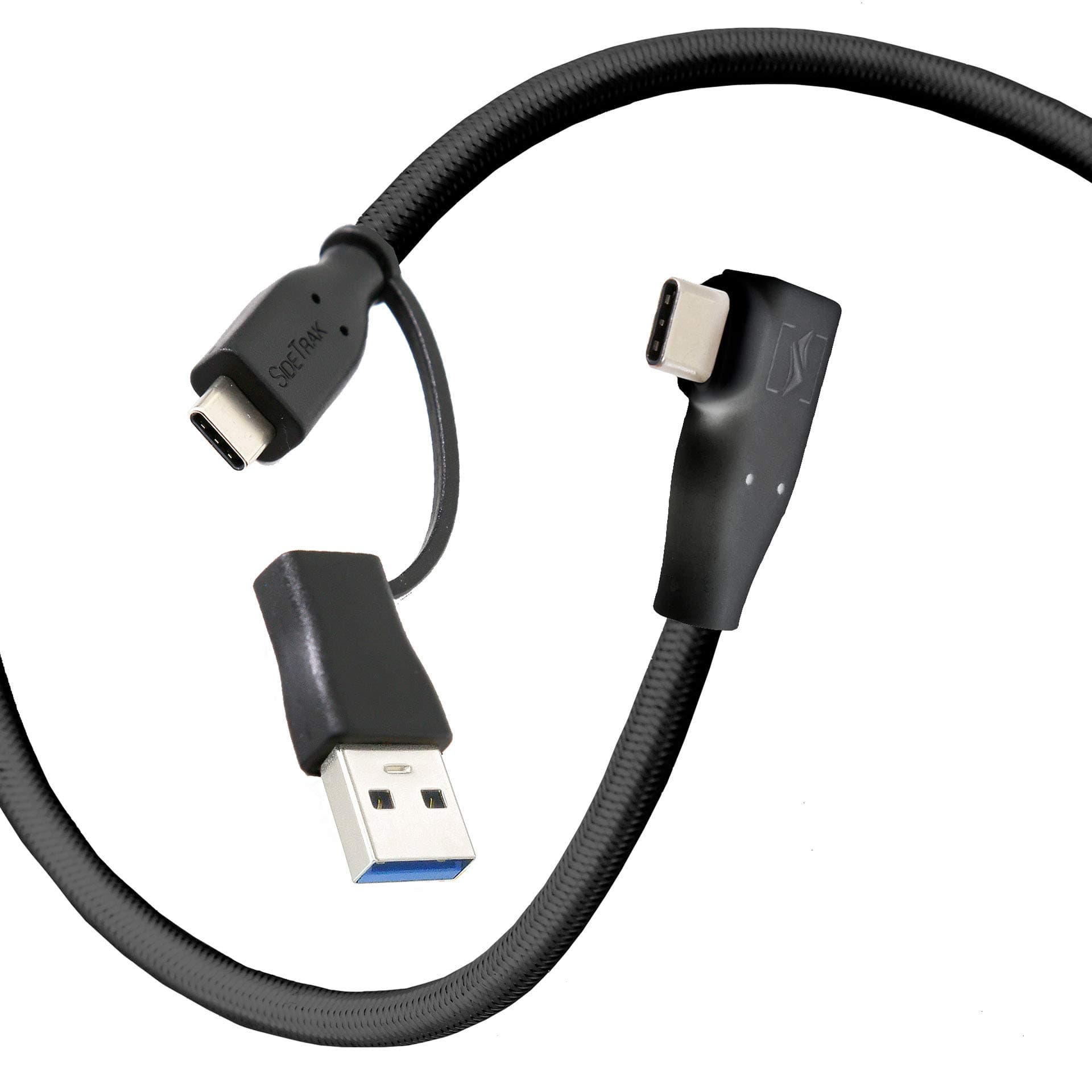 USB-C® to USB-C® Cable & USB-A Adapter | Durable, Flexible, Tangle-Free Braided Nylon Cord | 3ft | Black