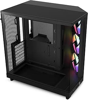NZXT CC-H61FB-R1 CS8791 H6 Flow RGB Black, 2 Sided Smoke Tempered Glass Panel, 4.7 inches (120 mm), Includes 3 RGB Fans, Dual Chamber, Showcase Type, Mid Tower ATX PC Case, Black