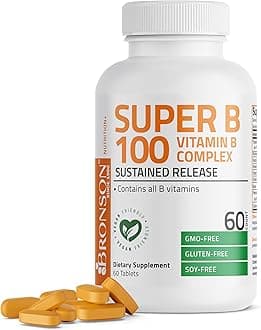 Super B100 Vitamin B Complex Sustained Release Contains All B Vitamins (Vitamin B1, B2, B3, B6, B9 - Folic Acid, B12), 60 Tablets