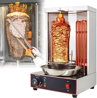 Shawarma Grill Machine, Electric Vertical Kebab Gyro Grill Machine, Rotisserie Broiler Machine with 2 Heating Tubes and Meat Catch Pan,barbecuestove