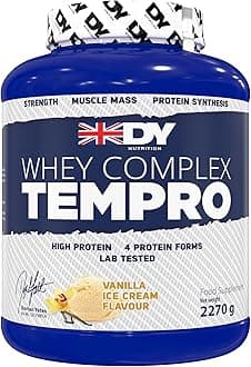 DY Nutrition Whey Complex Tempro | x4 Protein Forms | Whey, Casein, Isolate & Egg Albumin, 23g Premium Protein Powder with Digestive Enzymes for Optimal Absorption, 2.27kg | Vanilla Ice Cream Flavour