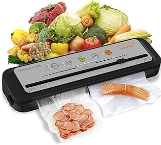 MEGAWISE 2023 Updated Vacuum Sealer Machine, Food Sealer w/Starter Kit, Dry & Moist Food Modes, Compact Design with 10 Vacuum Bags & Bulit-in Cutter(Grey)