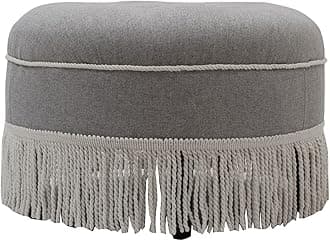 Jennifer Taylor Home Yolanda Upholstered Round Accent Ottoman, Light Gray Polyester with Ivory Trim