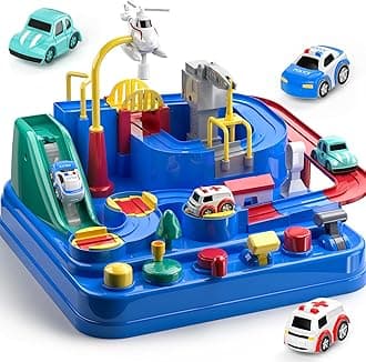 TEMI Kids Race Track Toys for Boy Car Adventure Toy for 3 4 5 6 7 Years Old Boys Girls, Puzzle Rail Cars, City Rescue Playsets Magnet Toys w/ 3 Mini Cars, Preschool Educational Car Games Gift Toys