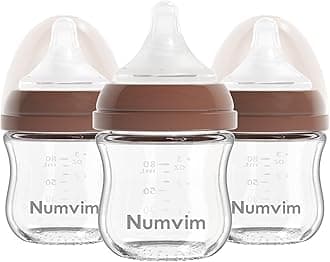 Natural Glass Baby Bottles Gentle & Extra Slow Flow, Newborn Breastfeeding Bottle with Anti Colic Nipple for 0 Months Babies, 3 Packs (Brown (3 Ounce), 1 Count (Pack of 3))