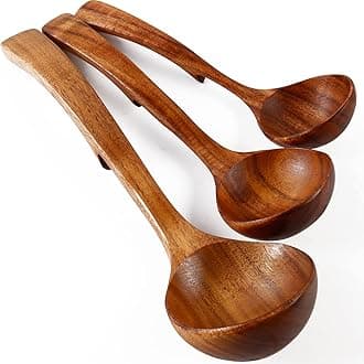 Wooden Ladle for Soup, 3Size Natural Teak Wooden Spoons for Cooking, Non-Stick Wood Spoon, Wood Cooking Spoons, Wooden Soup Spoons, Kitchen Utensils Spoons Sets