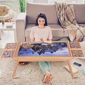 Puzzle Board 1500 Pieces,34.3”x 26.5” Jigsaw Puzzle Table with 4 Drawers and Cover,Portable Puzzle Table with Folding Legs for Adults and Teens