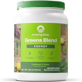 Amazing Grass Green Superfood Energy: Super Greens Powder & Plant Based Caffeine with Green Tea, Beet Root Powder & Flax Seed, Lemon Lime, 100 Servings (Packaging May Vary)