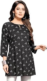 Shiv Textiles Rayon Fabric Printed Round Neck Short Kurtis for Women Top Dresses Kurti for Ladies & Girls Kurtis