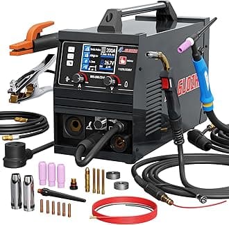 Aluminum MIG Welder, 200A 10 in 1 Double Pulse MIG/Gas MIG/MAG/Gasless Flux Core MIG/Stick/Lift TIG/Spot welding/Spool Gun 110V/220V Multi Process Welding Machine with LCD Digital Display