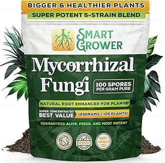 - Mycorrhizal Fungi Organic Root Enhancer for Plants, Super Potent 100 Spores Per Gram, 5-Strain Blend, Rapid Results for Gardens, Houseplants, Lawns, Mycorrhizae Smart Grower 125 Grams for 125 Plants