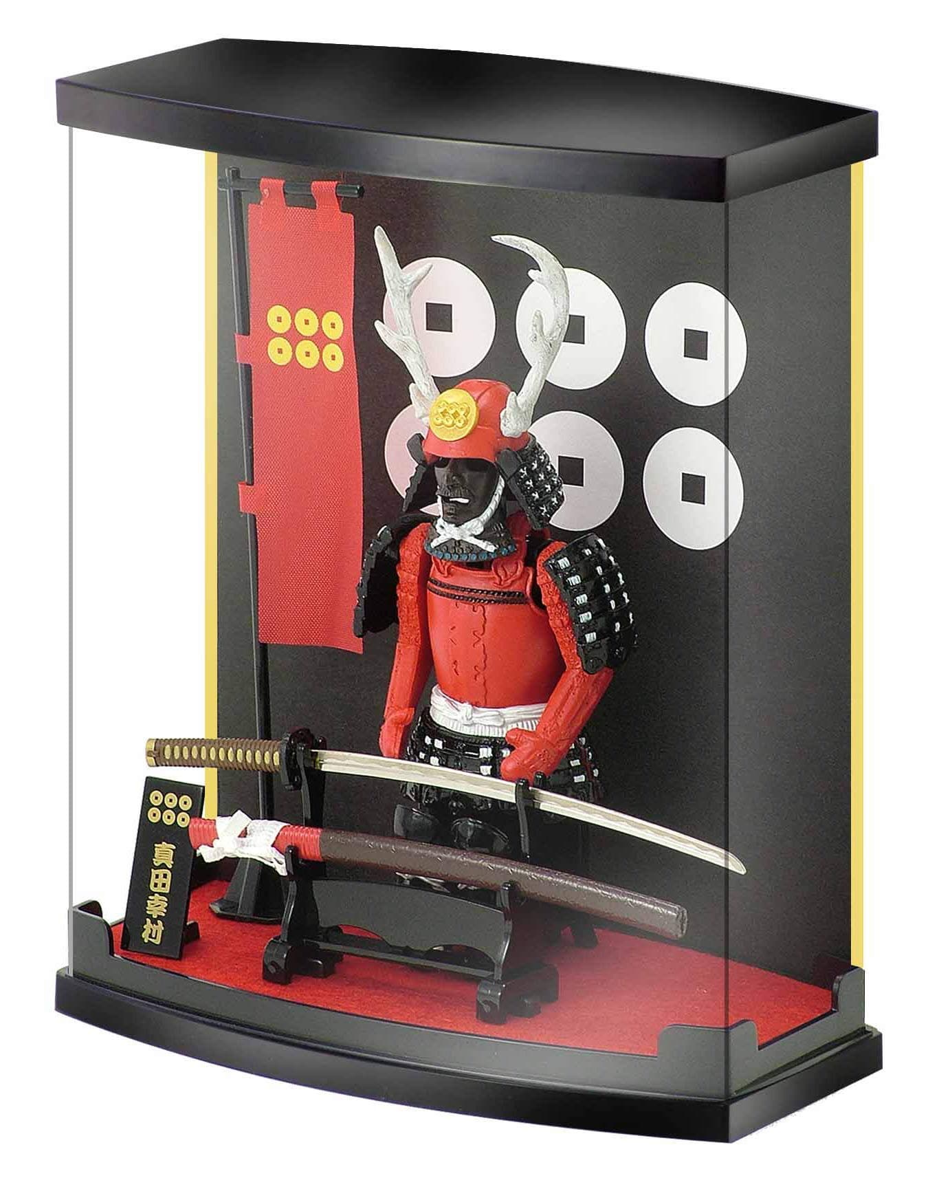 Sanada Yukimura Samurai Display Case - 1/10 Armor Model with 17cm Katana & Six-Coin Crest | Japanese Warrior Desk Decor | Durable Collectible for History Enthusiasts