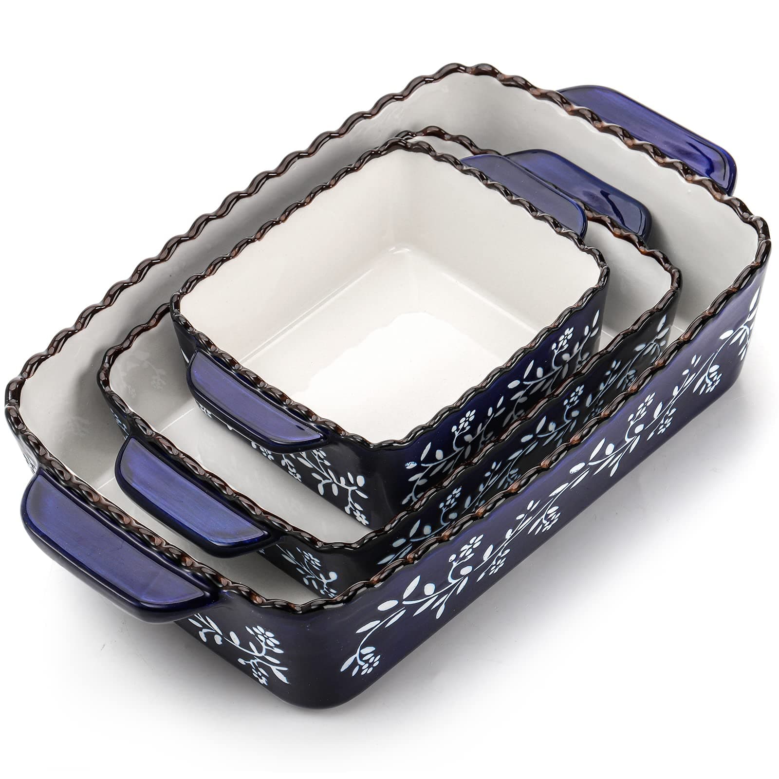 3 Pack Ceramic Bakeware Set Porcelain Rectangular Baking Dish Lasagna Pans for Cooking Kitchen Casserole Dishes Cake Dinner 12 x 8.5 x 6 Inches of Baking Pans Banquet and Daily Use Cobalt Blue