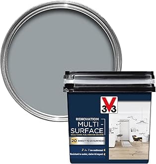 V33 Renovation Multi-Surface Paint - No Undercoat Needed - Over 20 Surfaces - Resistance To Water Stains & Impact - High Coverage - Pebble Grey Satin 750ml