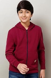 Boys Regular Fit Zipper Hooded Sweatshirt | Kangaroo Pocket & Drawstring Hood