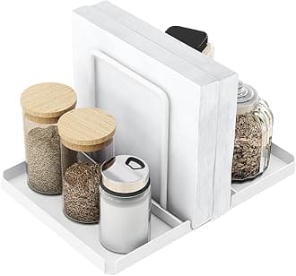 Napkin Holder for Table, Metal Napkin Holder with Salt and Pepper Shakers Caddy, Standing Paper Napkin Storage for Kitchen Dining Table Decor, White