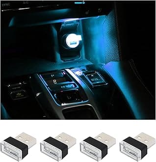 Augeny 4 PCS USB LED Car Interior Atmosphere Lamp, Plug-in USB Decor Night Light, Portable Auto Ambient Lighting Kit, Universal Vehicle Interior Accessories for Most Cars (Ice Blue)