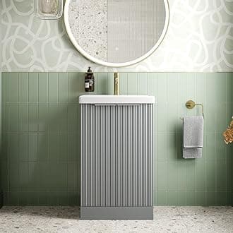 Fluted 500mm Bathroom Vanity Unit Ceramic Wash Sink, Cloakroom Storage Furniture Under Basin Cabinet Floorstanding Cupboard, Matt Grey