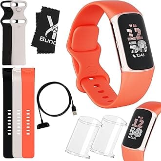 Fitbit Charge 6 Bundle - Fitbit Fitness Tracker Health Watch with 2 Screen Protectors, Extra Bands and Cloth - Fit Bit Smart Watches for Women & Men with Heart Rate Monitor, GPS and Activity Tracker