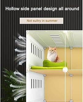 Indoor 2/3-Tier Cat Cage, Transparent Cat Villa, Portable Cat Enclosure, Closed Cat Litter Box, Detachable, Freedom Space(71x46.5x106cm)