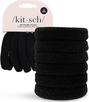 Kitsch Nylon Hair Ties No Damage - Stretchable Hair Bands for Strong All-Day Hold, Ponytail Holders | Hair Accessories for Girls | Ideal Gifts for Women - Black, 6 Pcs