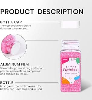 Pink Sprinkles for Cake Decorating, 4.02oz Pink Sanding Sugar Sprinkles, Edible Glitter Sprinkles for Cupcake Toppers Baking Drinks Cookie Ice Cream Dount Chocolate