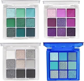 4 Pack/Set Eyeshadow Palette Set - Black, Blue, Green, Purple Themes, High Pigmented Blendable Matte & Glitter Shimmer Finishes, 24-Hour Long Wear Eye Makeup for Christmas Party & Music Festival