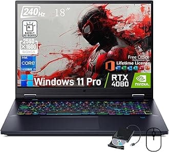 acer Predator Helios 18 Gaming Laptop - 18" 2.5K 240Hz 500 nits Display, Intel i9-14900HX, GeForce RTX 4080, 32GB DDR5, 2TB SSD, Microsoft Office Lifetime, Windows 11 Pro, RGB Backlit KB, WiFi 7
