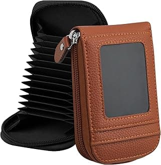 DKER Genuine Leather Mini Credit Card Case Organizer Compact Wallet with ID Window for Men And Women - 2 Pack Black+Brown