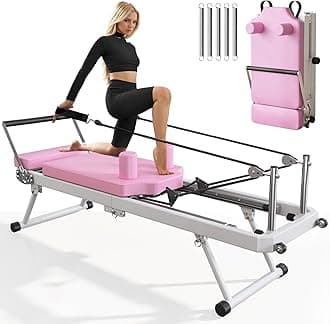 SogesPower Pilates Reformer Machine for Home Gym Workout, Foldable Pilates Equipment with High Strength Alloy Springs for Beginners, Up to 400lbs