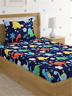 Home Sizzler 144 Tc Microfibre Kid's Jungle Single Bedsheet with 1 Pillow Cover (Blue)