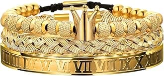 3PCS Stainless Steel Bracelets for Men Gold Roman Numeral Bangle Bracelet Twisted Cable Bracelet Adjustable Cuff Bracelet Mens Luxury Jewelry Bracelets Gifts