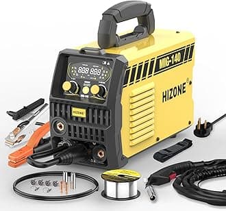 HIZONE 140A MIG Welder, 6 in 1 Gas MIG/Gas MAG/Gasless Flux Core/Stick/Lift TIG/Aluminum Welding Machine Large LED Display 120V/240V Multi Process Welder