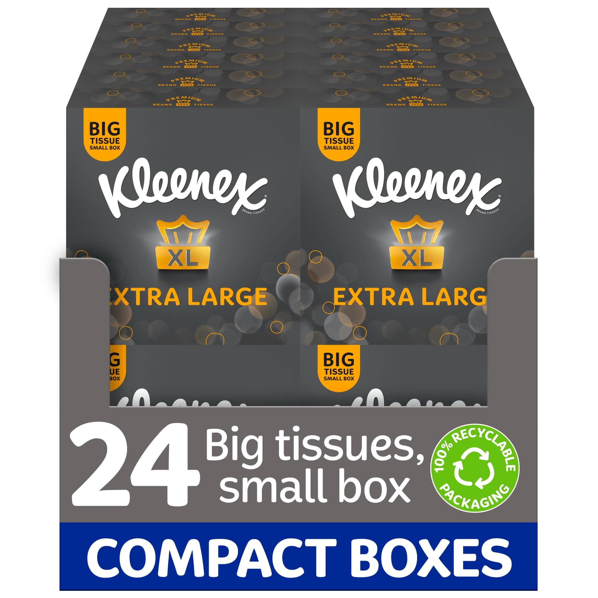 – Extra Large Soft Facial Tissues, 24 Compact Tissue Boxes, 1056 Tissues (24 Boxes) - 100% Recyclable Packaging