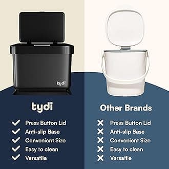 Tydi 4.5L Food Waste Bin - Kitchen Caddy - Food Waste Caddy - Kitchen Food Waste Compost Bin with Press Button and Anti-Slip Base - Food Bin - Black
