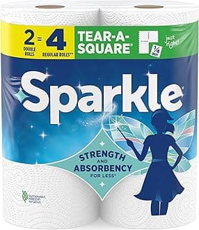 Tear-A-Square Paper Towels, 2 Double Rolls (220 Sheets Total) - Strong 2-Ply Towels for Kitchen Cleanup and Everyday Messes